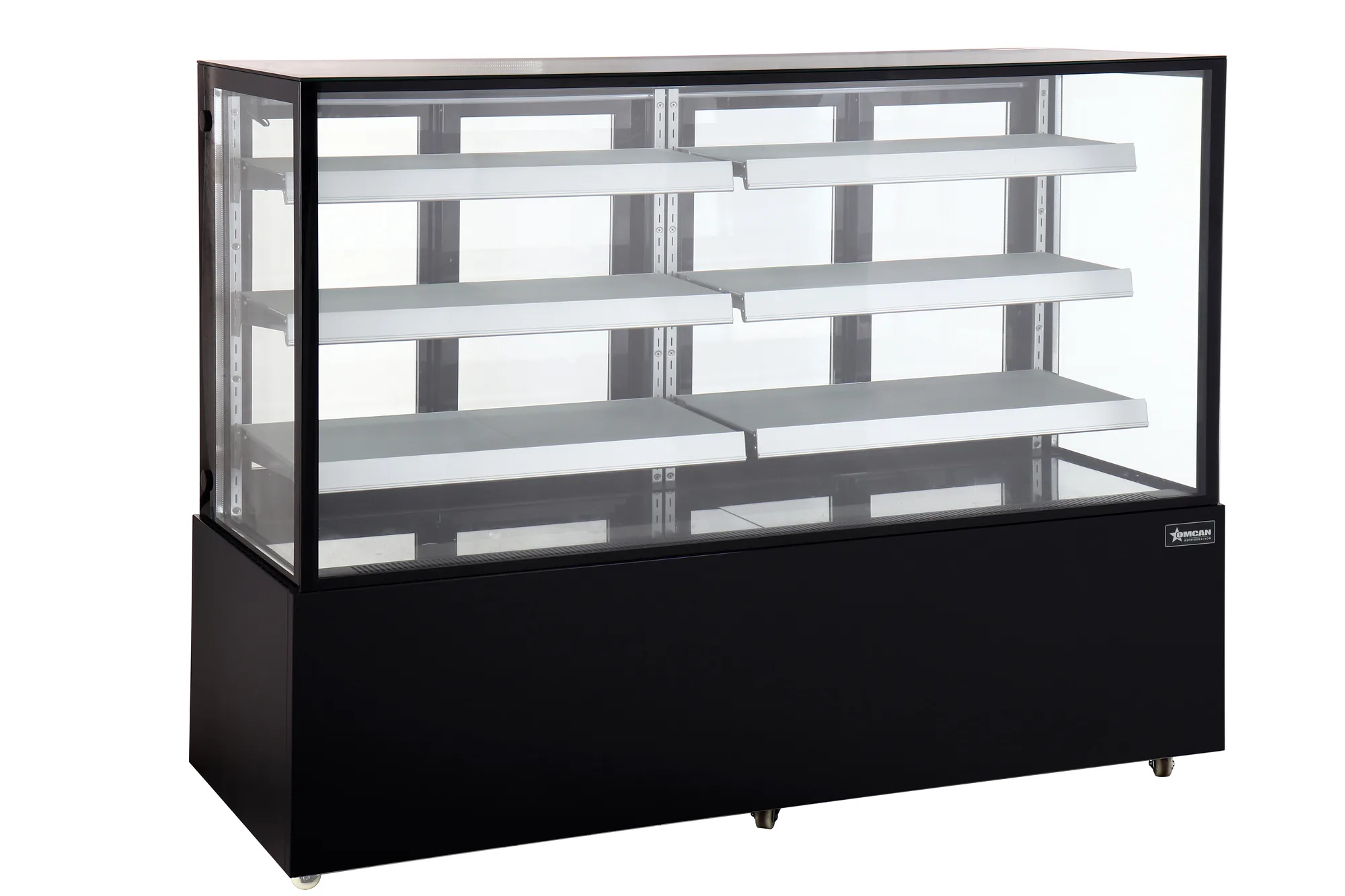 72″ Three (3) Shelf Square Glass Floor Refrigerated Display Case, 28.61 cu. ft. (810 L), Stainless Steel, Black