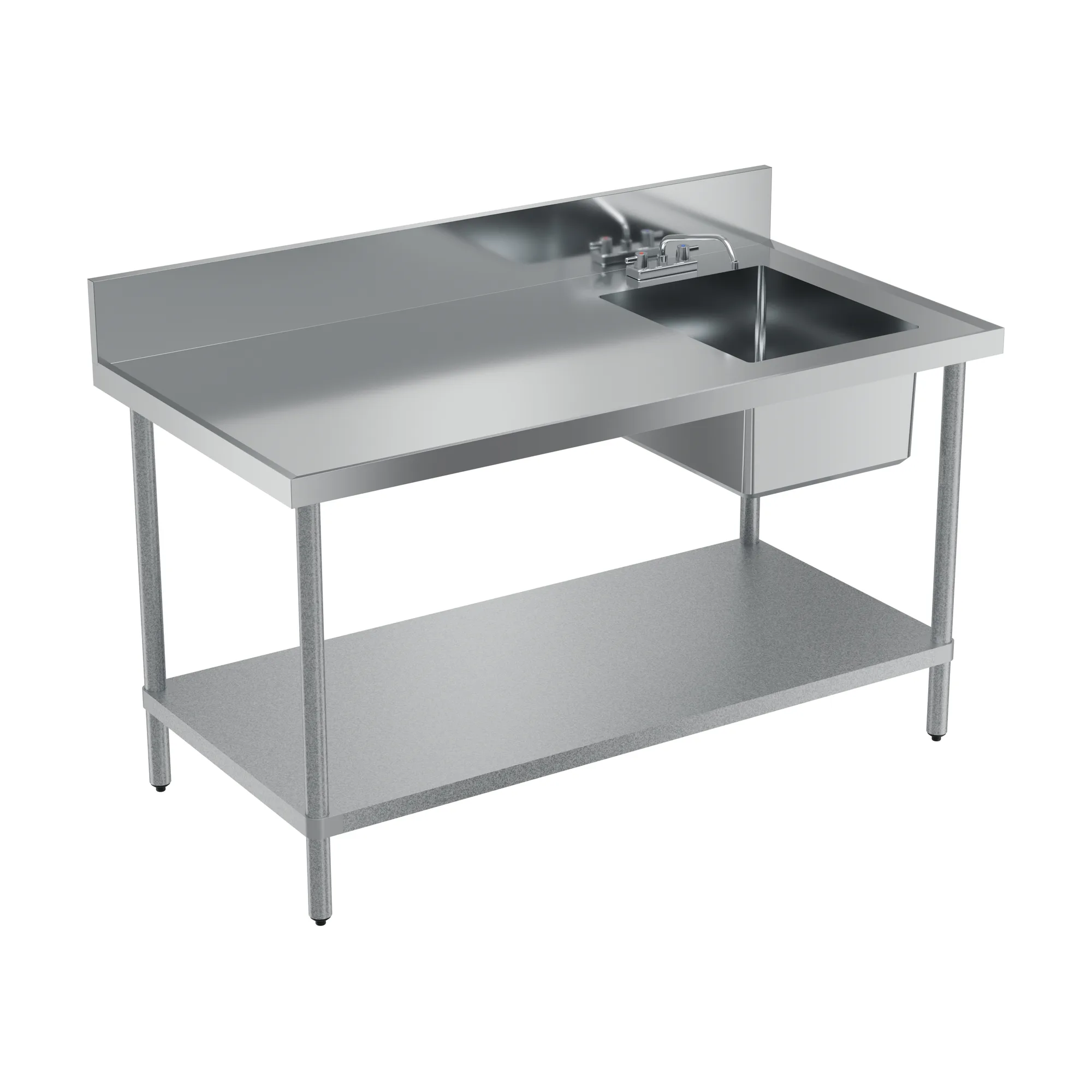 30″ x 60″ 18 Gauge Galvanized Stainless Steel Table with Right Sink, 6″ Backsplash, and Galvanized Leg & Socket