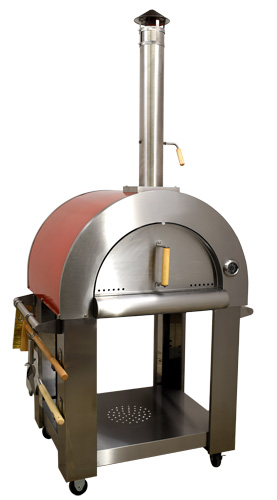 32″ Wood Fired Pizza Oven Stainless Steel with Red Enamel Coating Shield