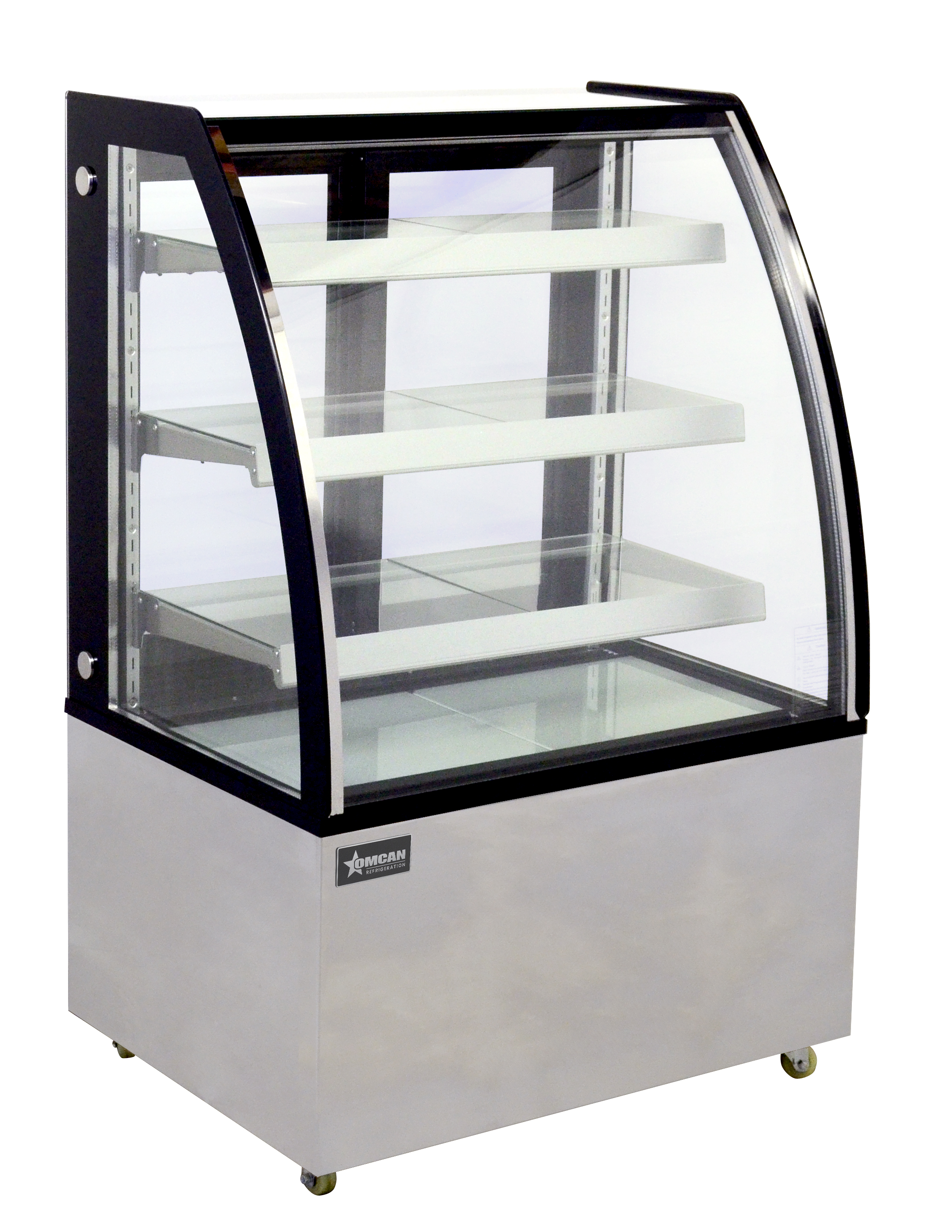 36" Three (3) Shelf Curved Glass Floor Refrigerated Showcase, 10.95 cu.ft. (310 L), Stainless Steel