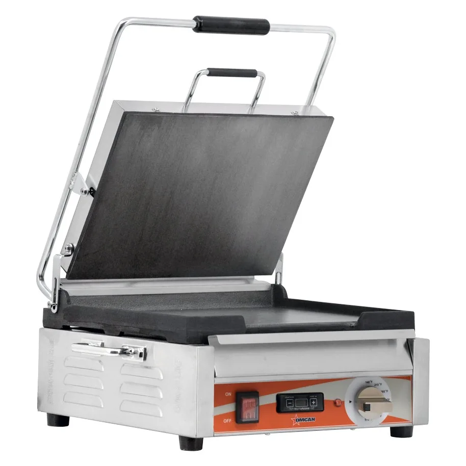 Single Panini Grill with Smooth Plates and Timer – 12″ x 15″ Cooking Surface – 120 V, 1800 W