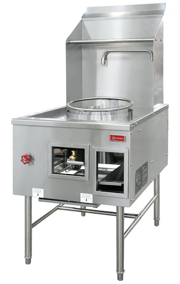 Single Chamber Wok Range with 16″ Ring, Backsplash, Faucet, 125,000 BTU – Natural Gas