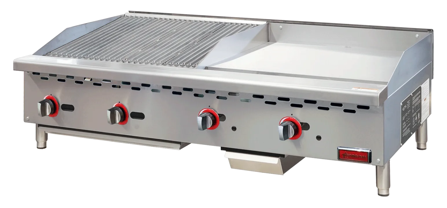 48″ Countertop Gas Combination Charbroiler and Griddle Combo – 130,000 BTU