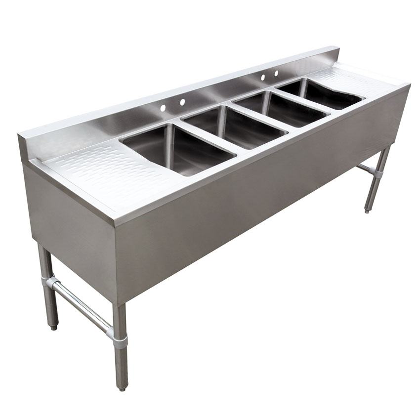 4 Compartment Underbar Sink with Left and Right Drainboards