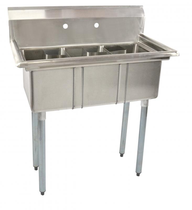 10″ x 14″ x 10″ Stainless Steel Three Tub Space Saver Sink with No Drain Board with Corner Drain