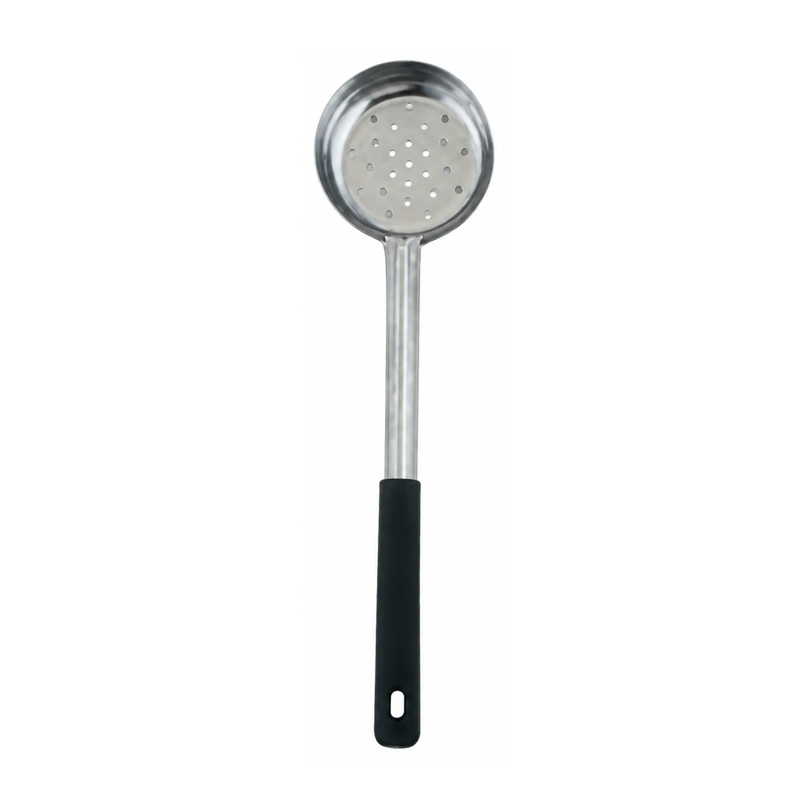 6 oz One-Piece Stainless Steel Perforated Portion Control Spoon with Black Handle