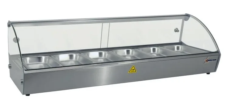 44″ Countertop Display Warmer, 6 Pans, Curved Glass, Full-Service, 2.4 cu. ft. (68 L) Capacity – 110 V, 800 W
