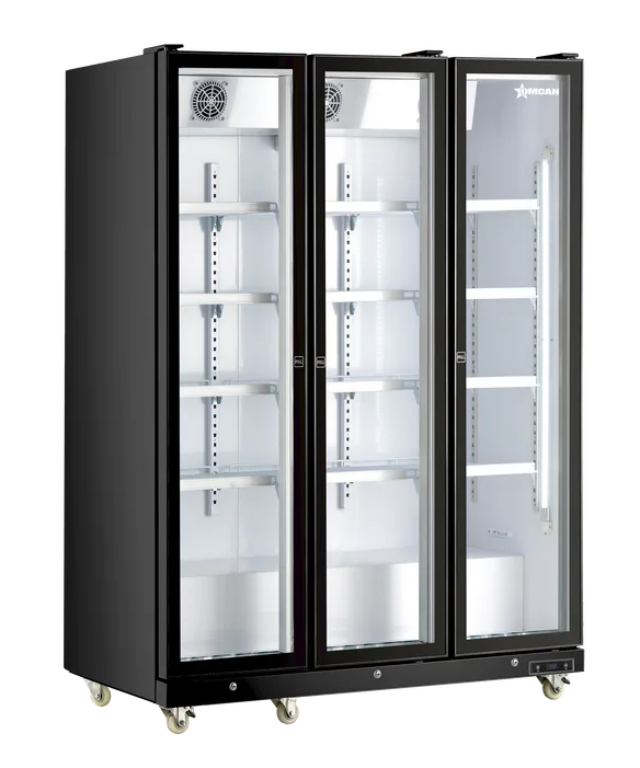 60″ Three (3) Glass Door Display Refrigerator with LED Light, 42 cu. ft. (1200 L), Black