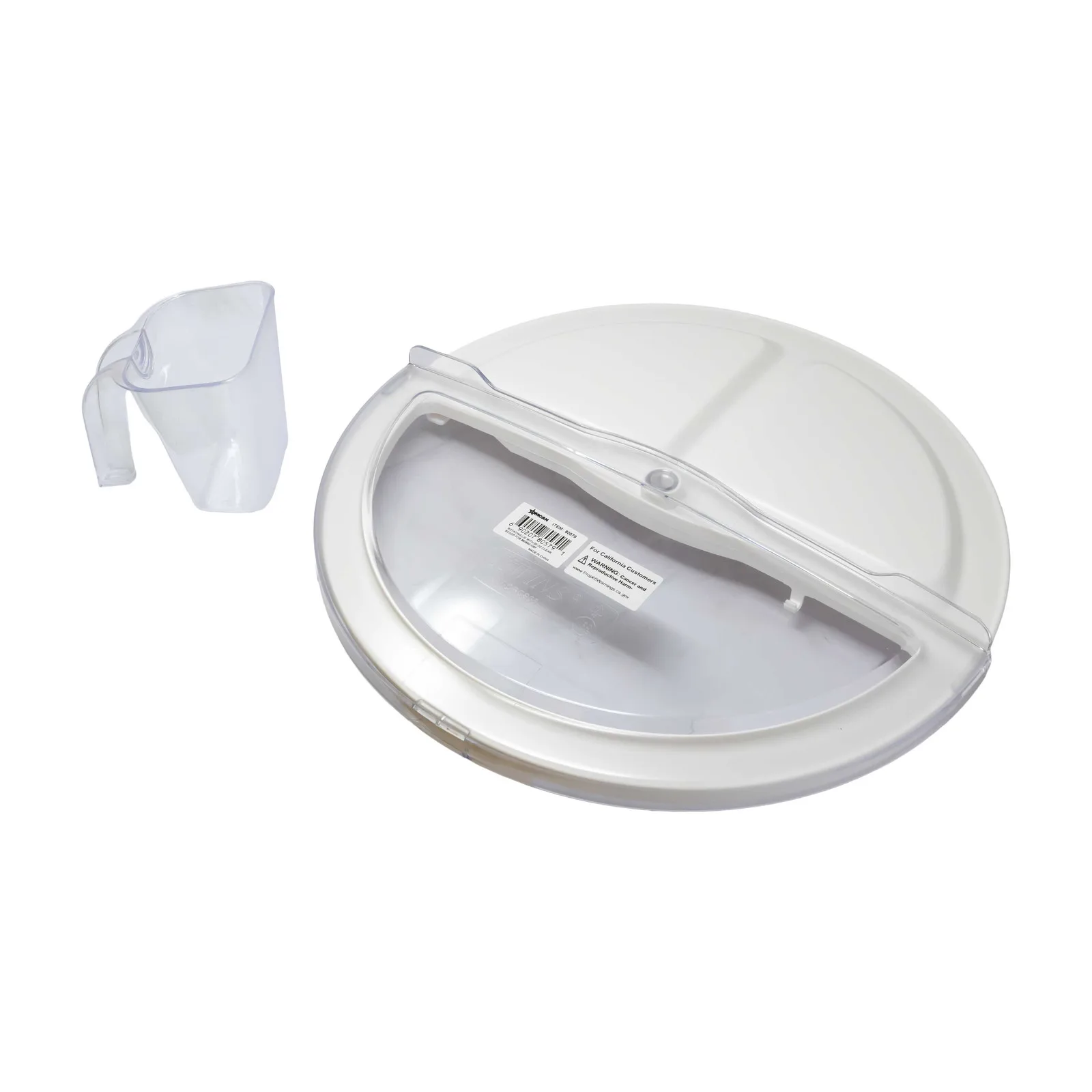 Polycarbonate + Polypropylene Rotating Lid with 20 oz Clear Scoop for 10-gallon Round Ingredient Bin