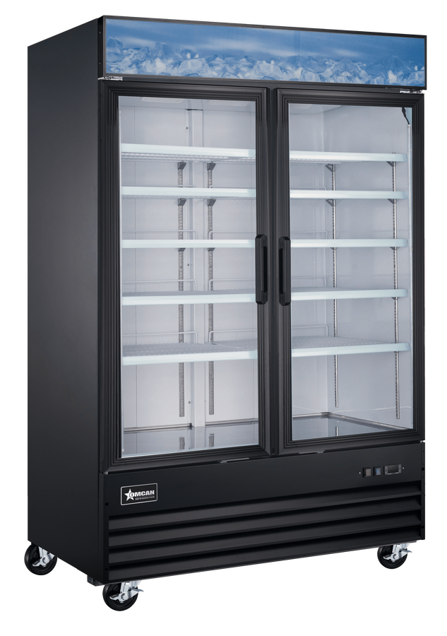 53” Black Display Freezer, 2-Glass Door,  45cu.ft. (1270L) Capacity – 110V, 1,000W