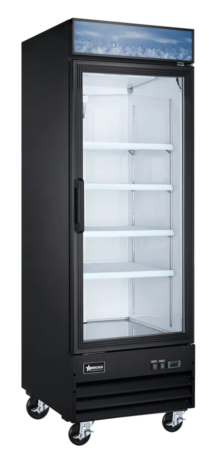 27″ One (1) Glass Door Display Freezer, 13 cu. ft. (368 L), Black