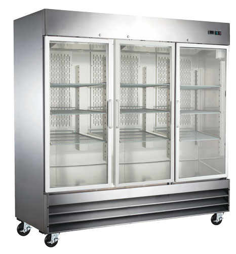 81″ Stainless Steel Glass Door Reach-In Refrigerator, 72 cu.ft. (2,024 L) – 115 V, 3/4 HP