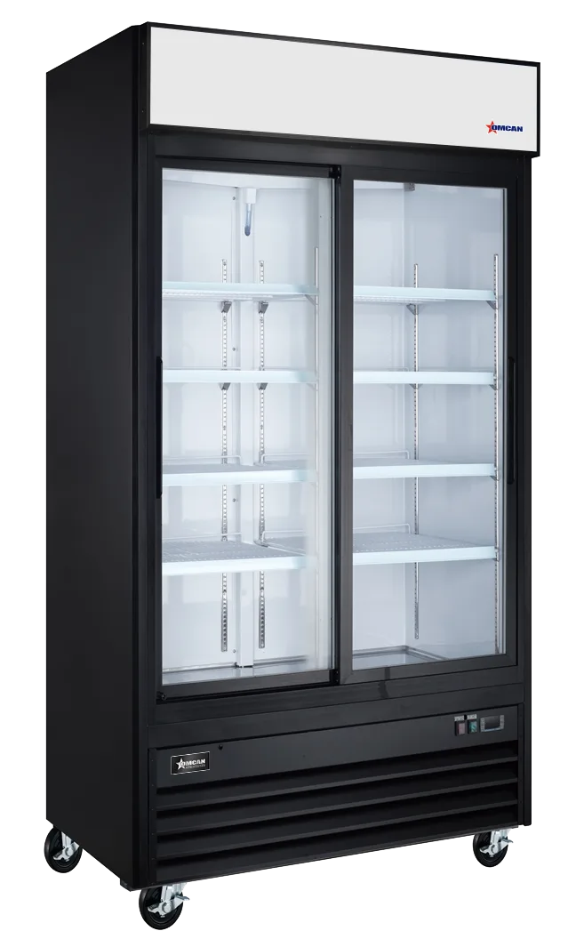 40″ Two (2) Sliding Glass Door Display Refrigerator, 31.5 cu. ft. (892 L), Black