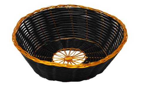 Round Black Woven Basket with Golden Trim 8.25″ x 2.25″