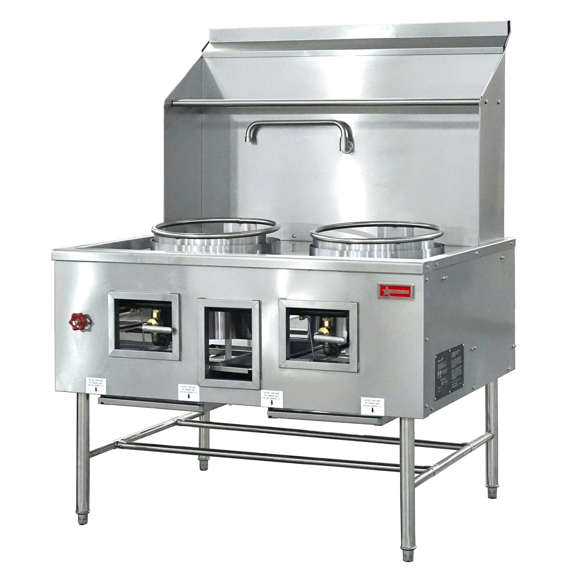 Two Chamber Wok Range with 2 x 16″ Rings, Backsplash, Faucet, 190,000 BTU – Natural Gas