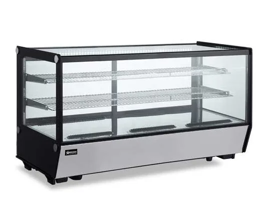 60″ Two (2) Shelf Square Glass Countertop Refrigerated Showcase, 8.89 cu. ft. (252 L), Stainless Steel