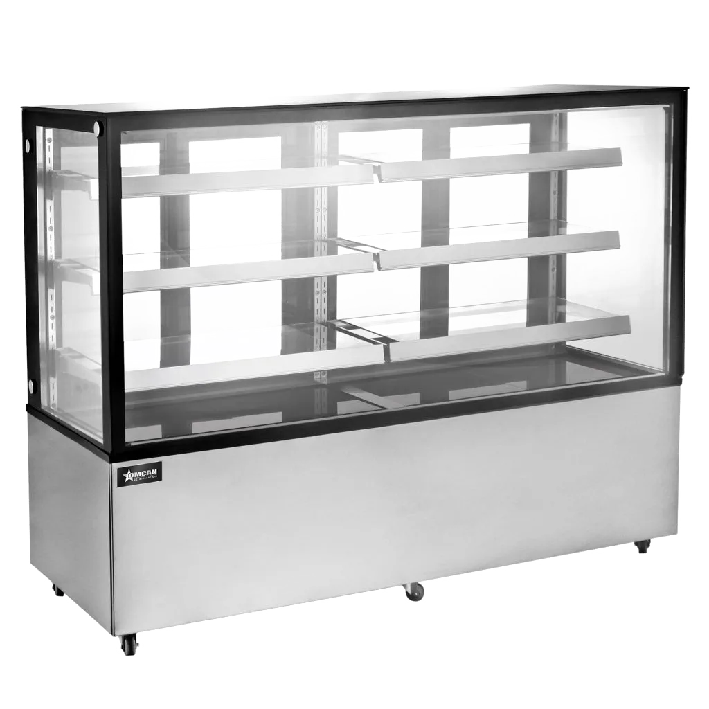 72″ Three (3) Shelf Square Glass Floor Refrigerated Display Case, 28.61 cu. ft. (810 L), Stainless Steel