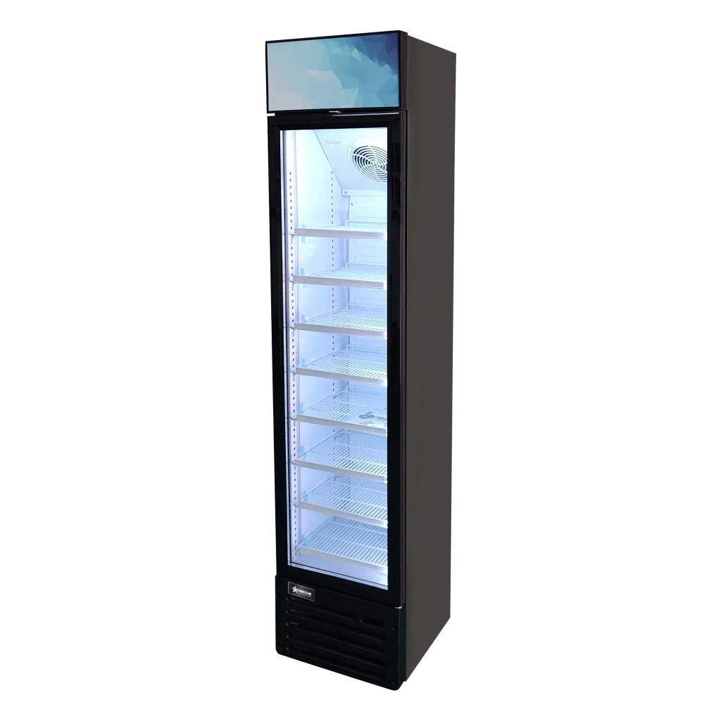 16.5″ Slim One (1) Glass Door Display Refrigerator with Lightbox, 5.1 cu. ft. (145 L), Black