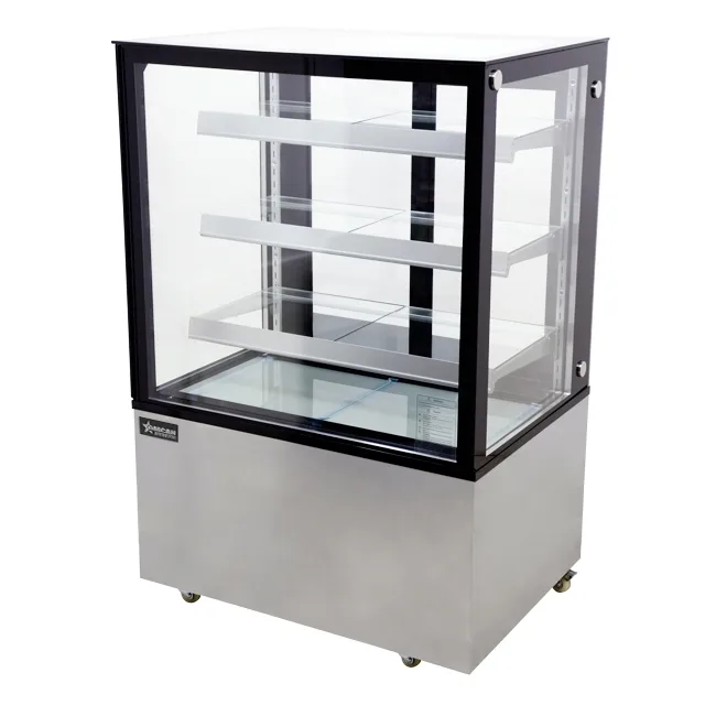 36″ Three (3) Shelf Square Glass Floor Refrigerated Display Case, 13.77 cu. ft. (390 L), Stainless Steel