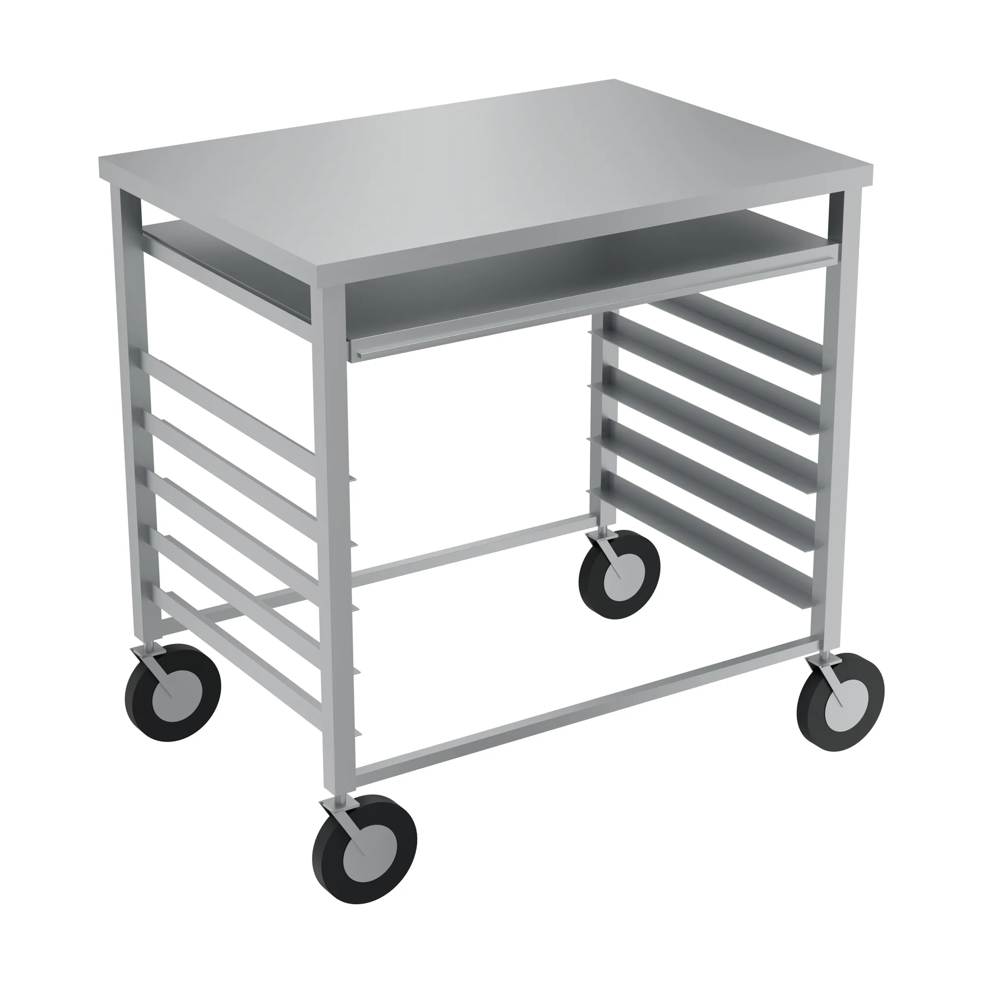 29″ x 20 1/2″ x 30″ Aluminum Multi-Utility Cart with Cutting Board Drawer and 6 Pan Slots