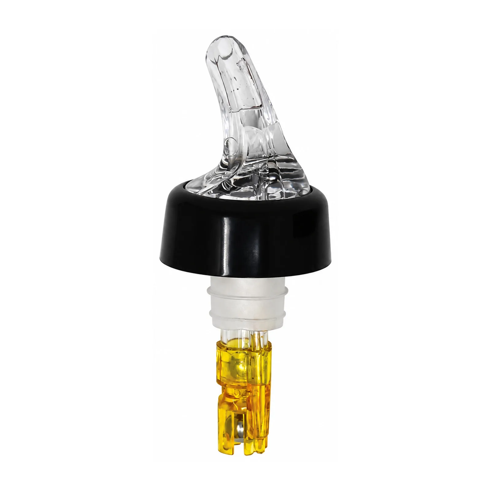 1 1/2 oz Clear Spout / Yellow Tail Measured Liquor Pourer with Collar – 12/Pack
