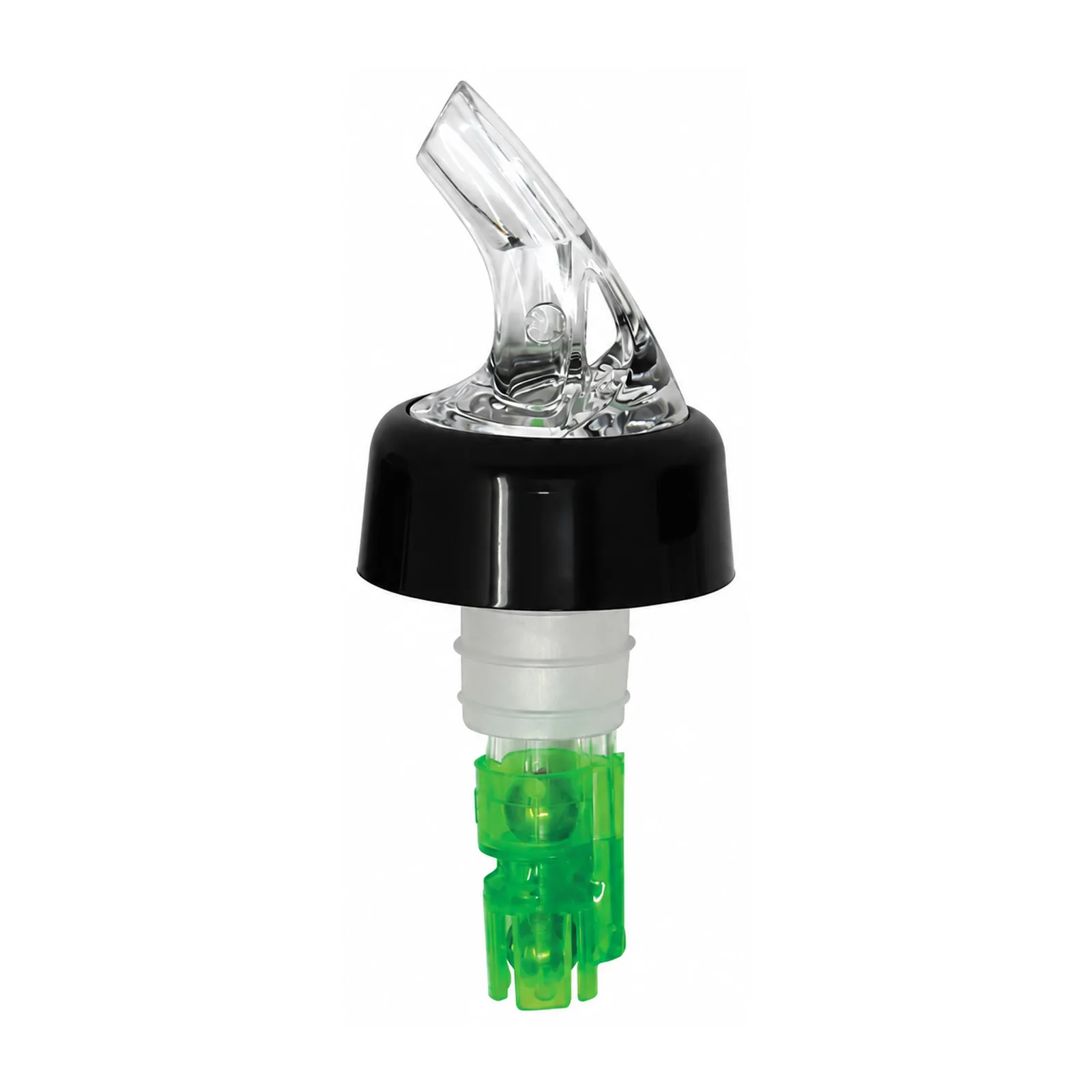 3/4 oz Clear Spout / Green Tail Measured Liquor Pourer with Collar – 12/Pack