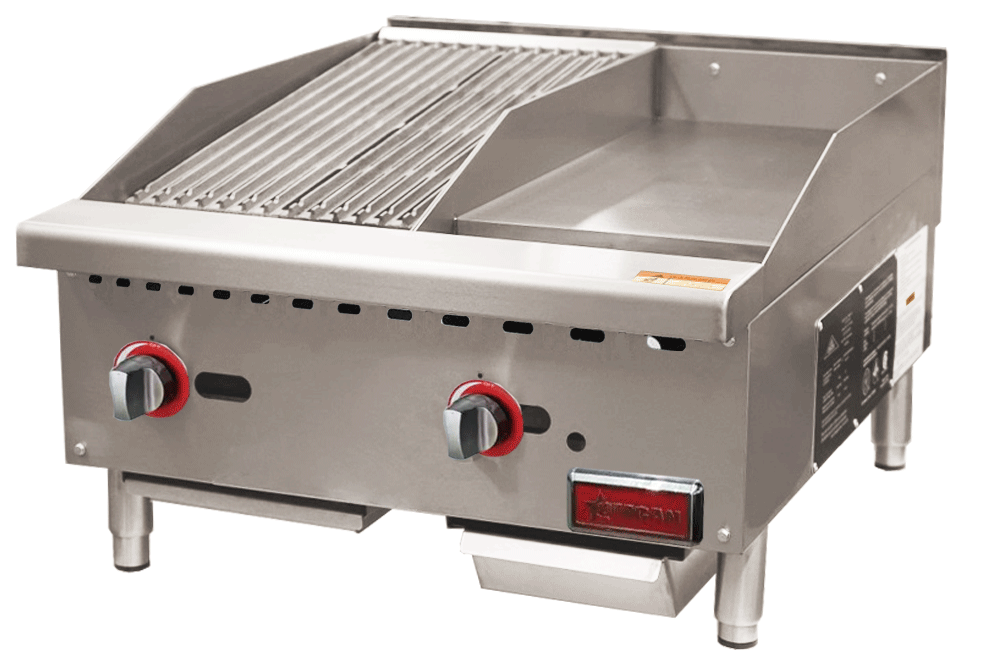 24″ Countertop Gas Combination Charbroiler and Griddle Combo- 65,000 BTU Natural Gas