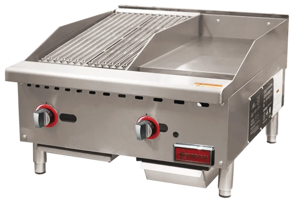 24″ Countertop Gas Combination Charbroiler and Griddle Combo – 65,000 BTU