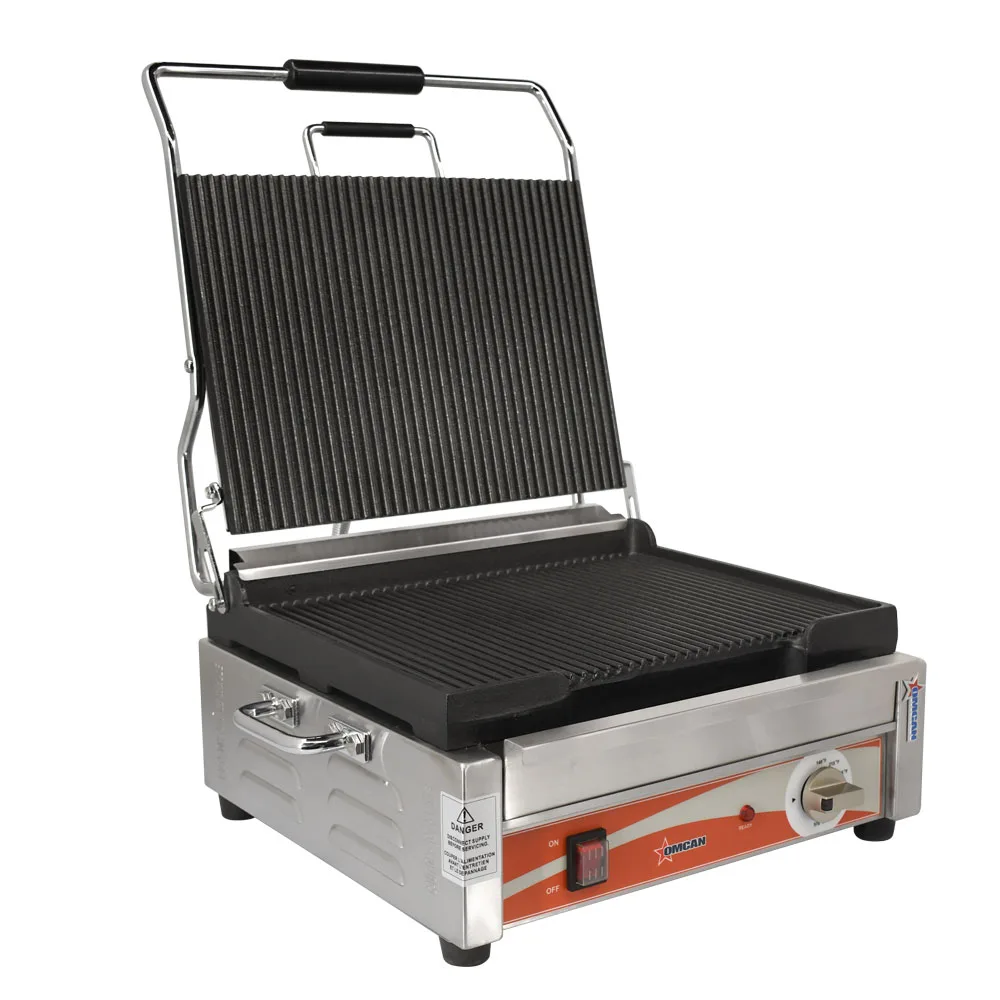 Single Panini Grill with Grooved Plates – 12″ x 15″ Cooking Surface – 120 V, 1800 W