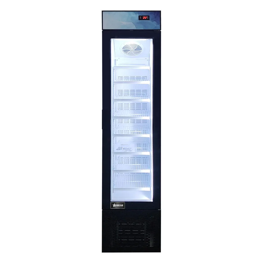 17″ Slim One (1) Glass Door Display Freezer with Top Lightbox, 3.7 cu. ft. (105 L), Black