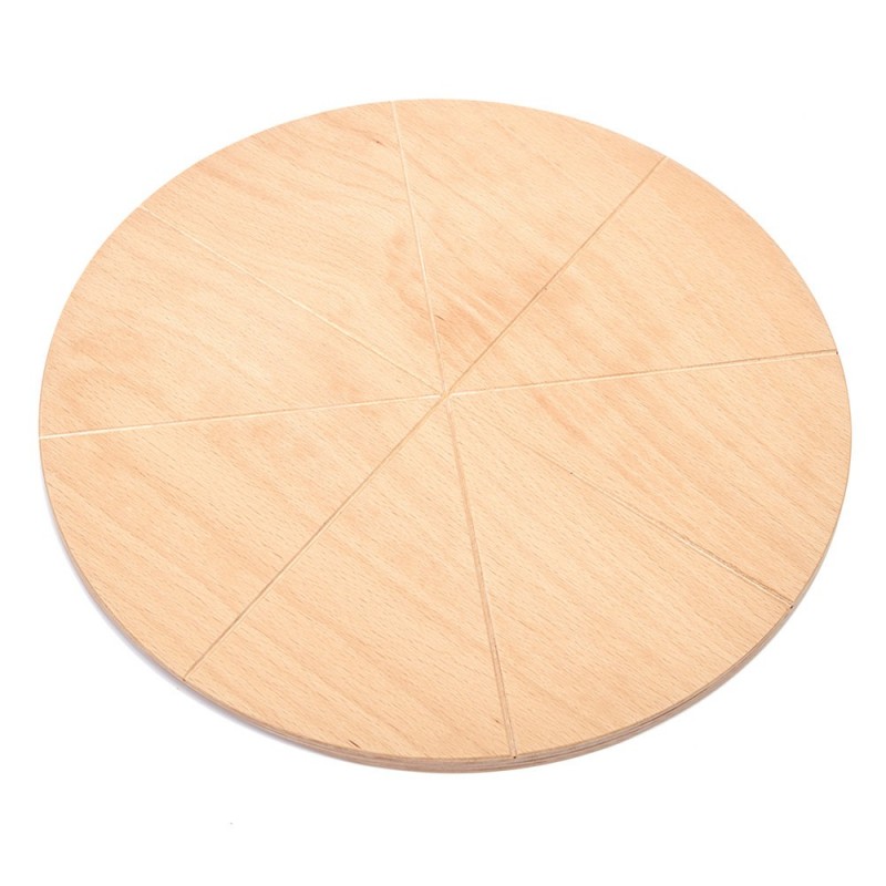 Linea Dori 20" x 20" Beech Wood Round Pizza Cutting Board, 8 Carved Slices, 0.5" Thick