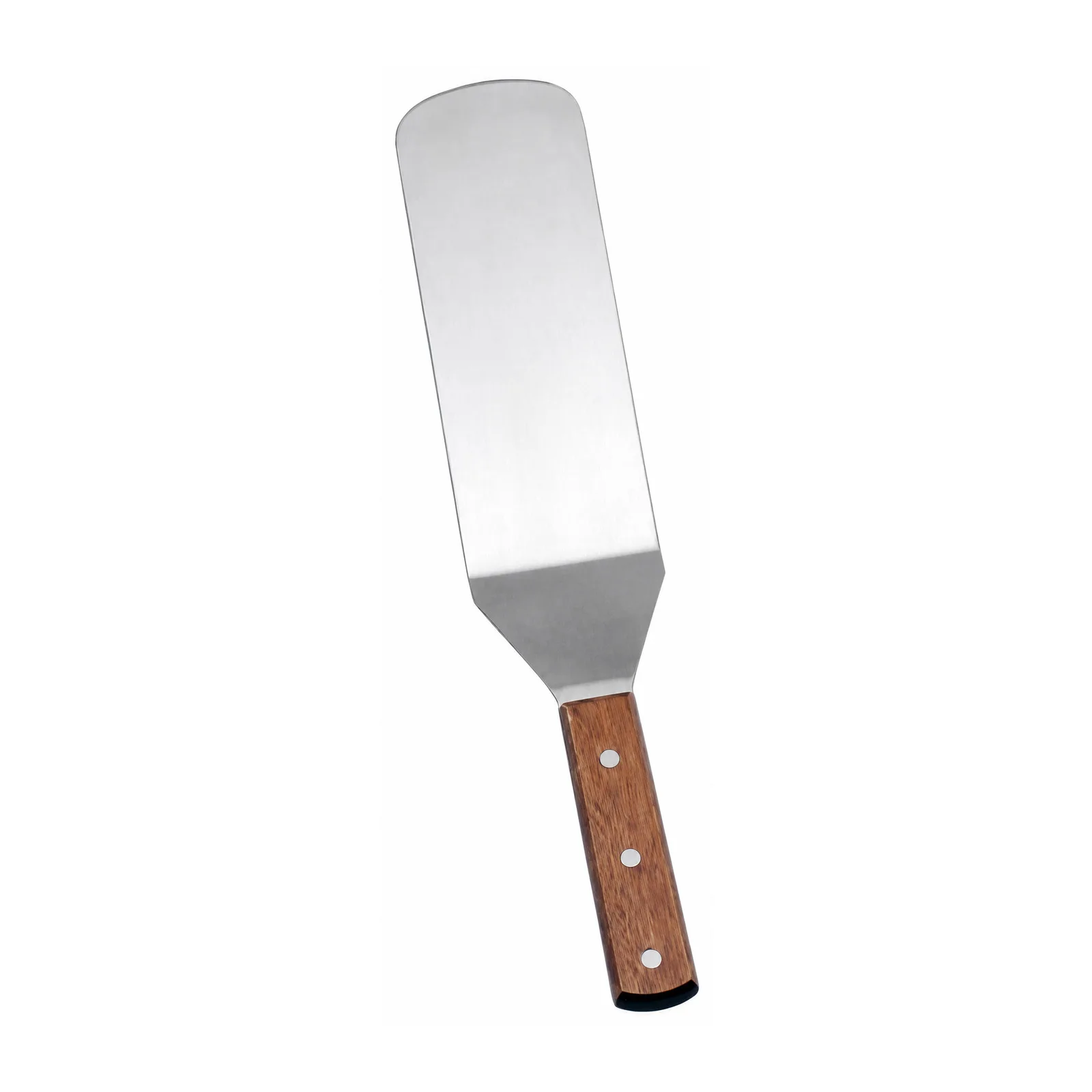 Satin Stainless Steel Flexible Kitchen Turner with 7 1/2″ x 2 7/8″ blade and Short Wooden Handle