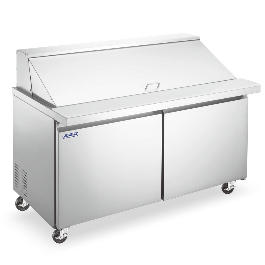 Aurora 60″ Mega Top Refrigerated Prep Table 2 Doors, Stainless Steel 16 cu.ft. (469 Liter) Capacity – 120V, 504W