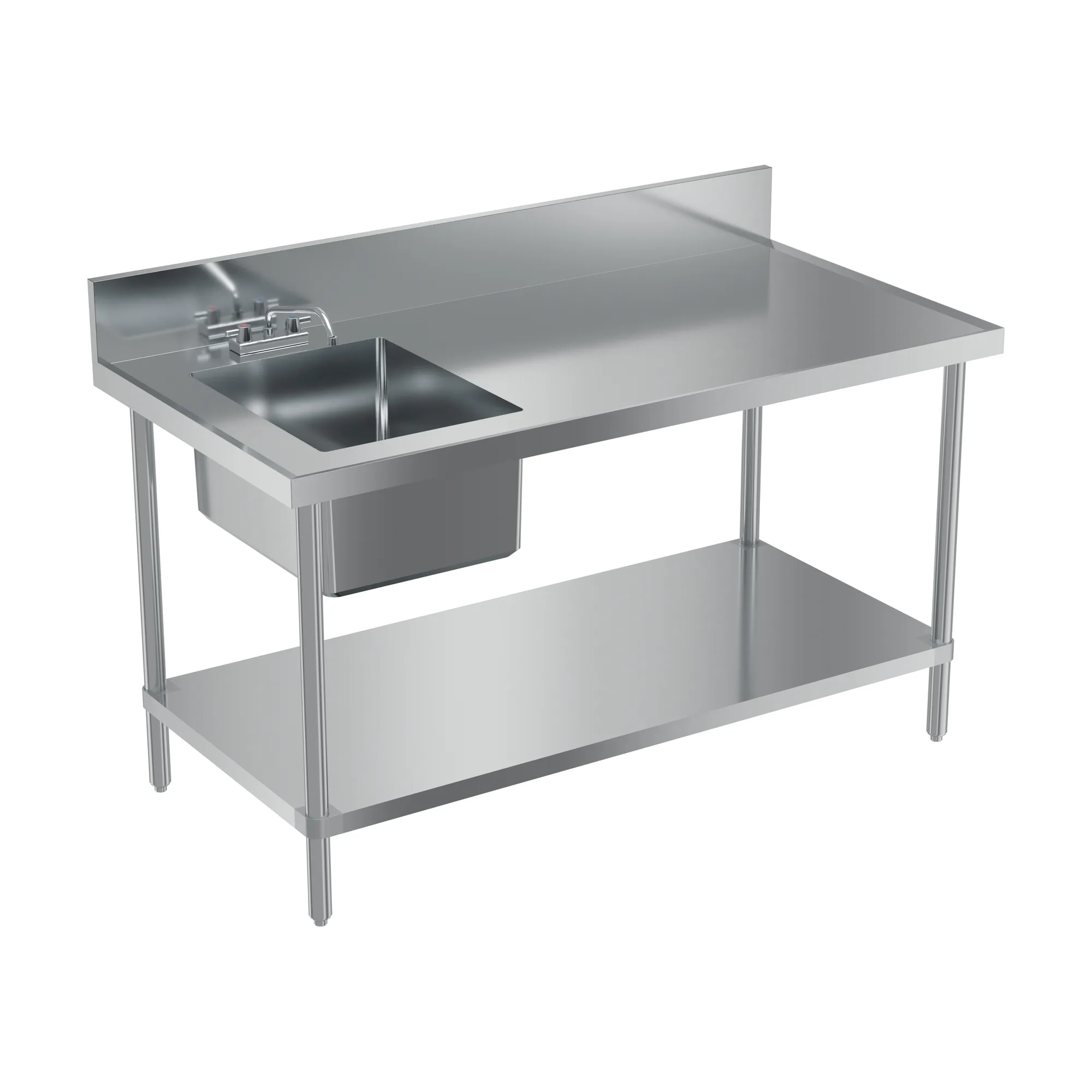30″ x 60″ 18 Gauge 430 All Stainless Steel Table with Left Sink and 6″ Backsplash