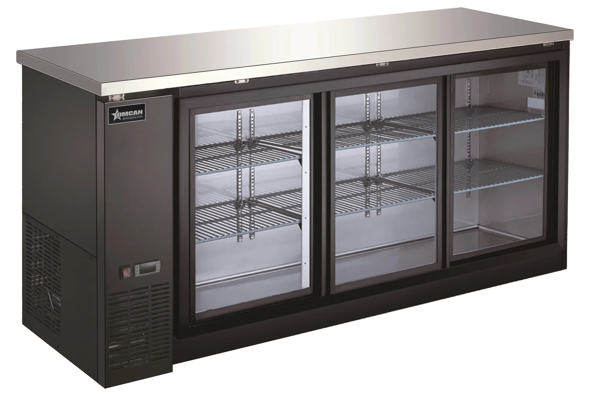 72″ Three (3) Glass Door Back Bar Cooler with Sliding Door, 19.6 cu. ft. (556 L)