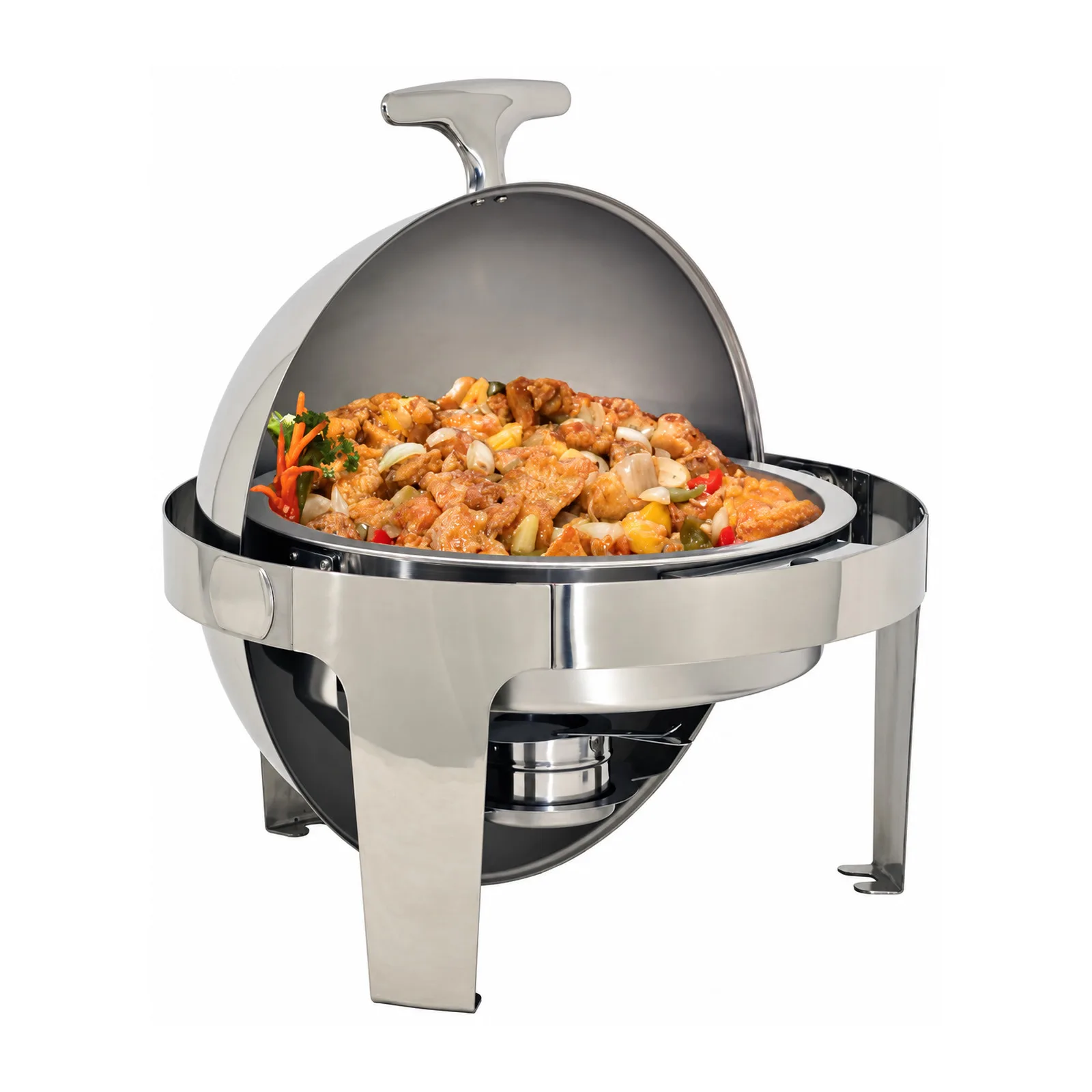 6 qt (5.6 L) Stainless Steel Round Chafing Dish with Roll Top Lid