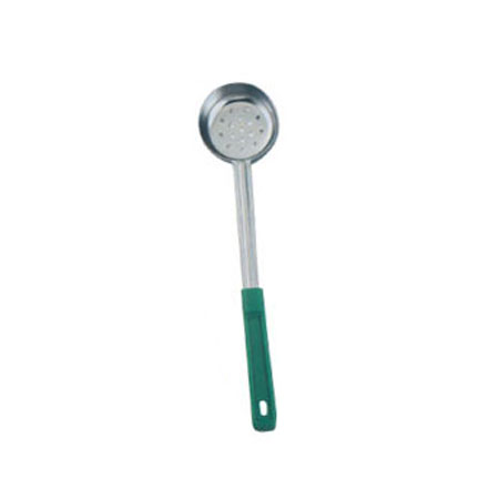 4 oz. One-Piece Stainless Steel Perforated Portion Control Spoon with Green Handle