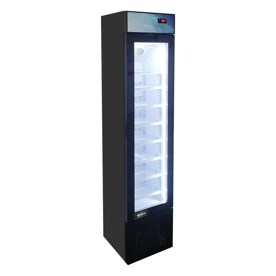 17″ Slim One (1) Glass Door Display Freezer with Top Lightbox, 3.7 cu. ft. (105 L), Black