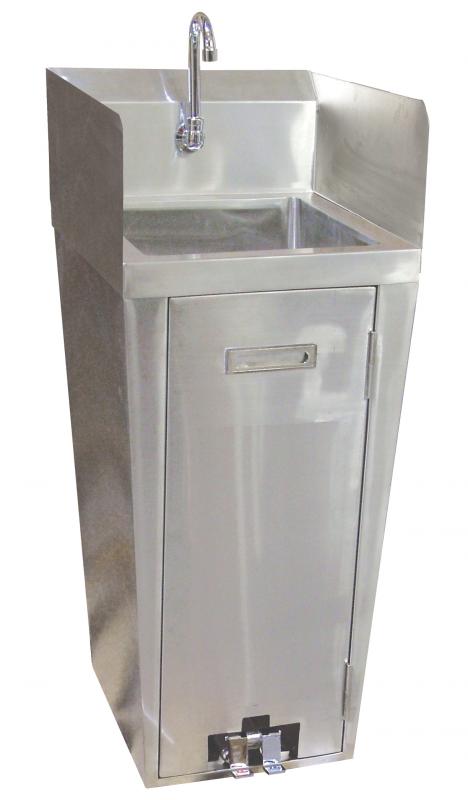 Stainless Steel Pedestal Sink with 2 Side Splashes, Foot Valve and Faucet