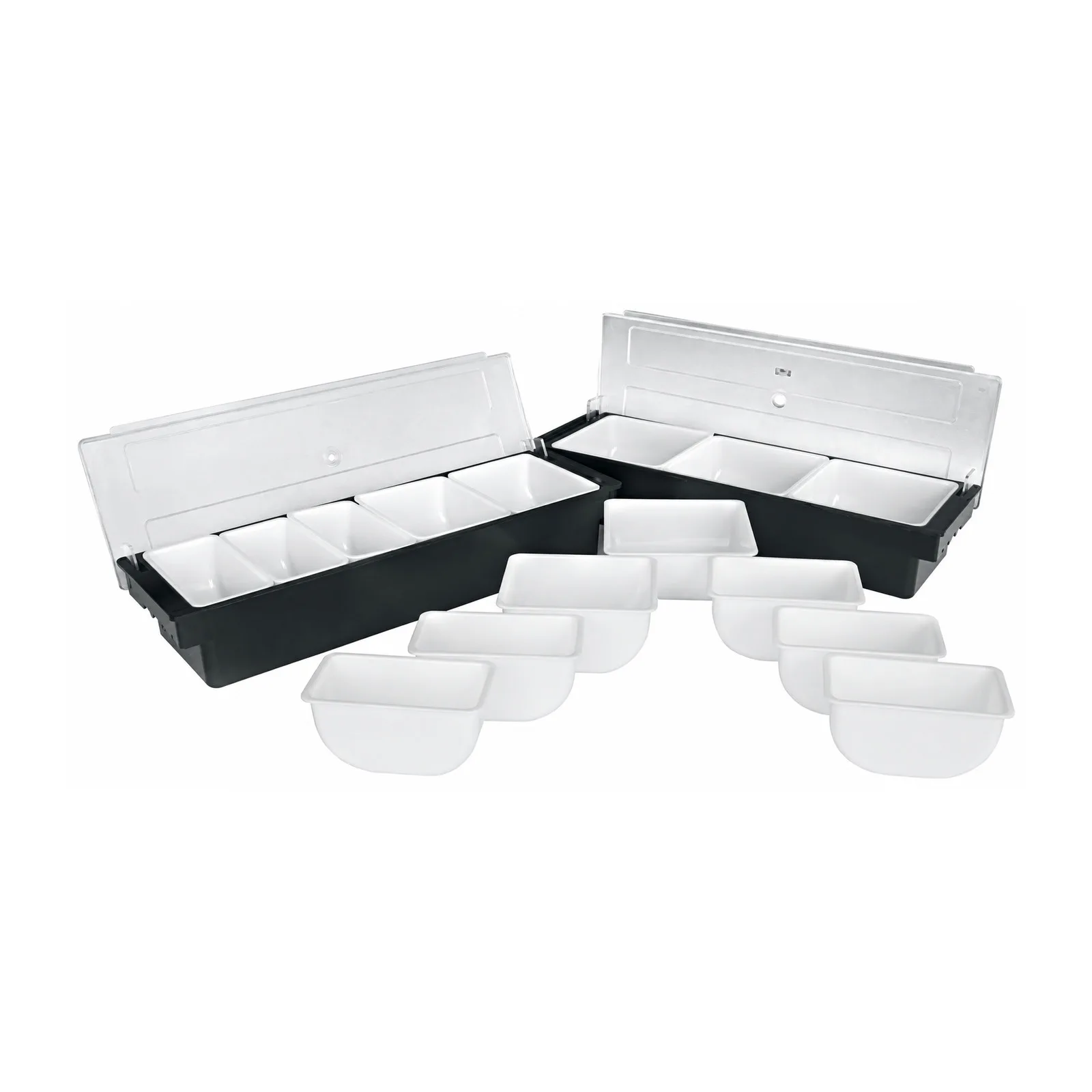 White Inserts for Plastic 6-Compartment Condiment holder with clear cover