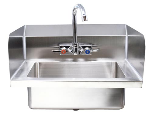 Fabricated Hand Sink with Side Splashes, 4″ Gooseneck Faucet and Drain Basket