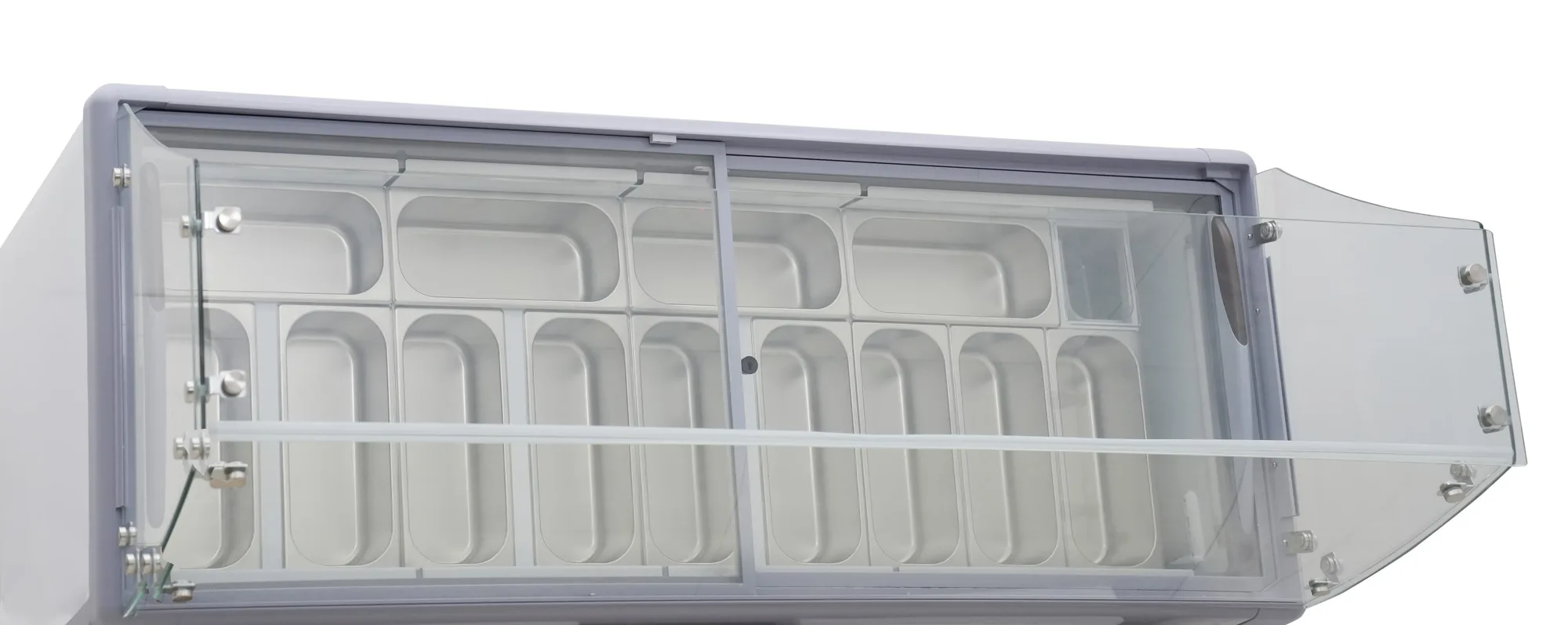 71″ Thirteen (13) Pan Gelato Dipping Cabinet with Flat Sneeze Guard and Pans (WITHOUT SNEEZE GUARD)