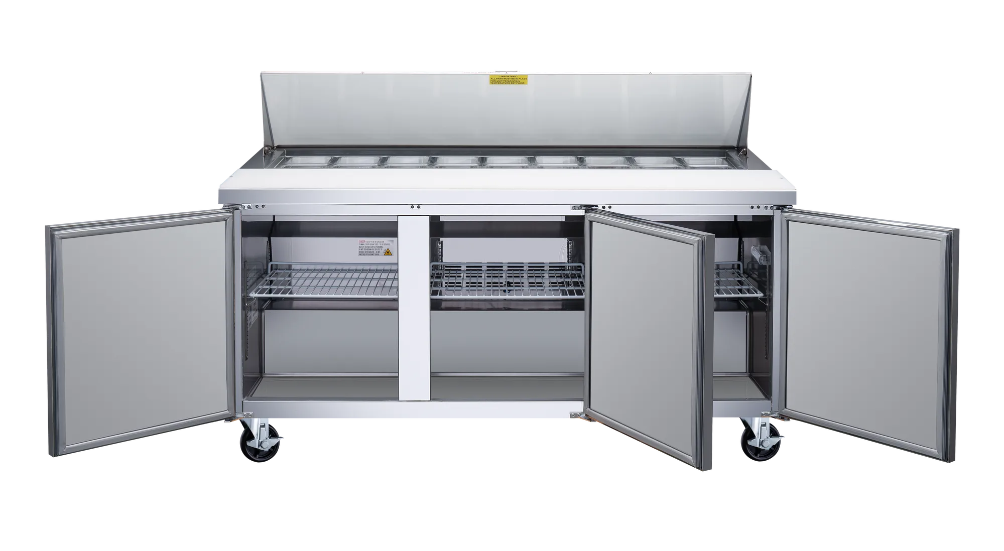 70″ Three (3) Door Refrigerated Prep Table, 15.5 cu. ft. (440 L), Stainless Steel