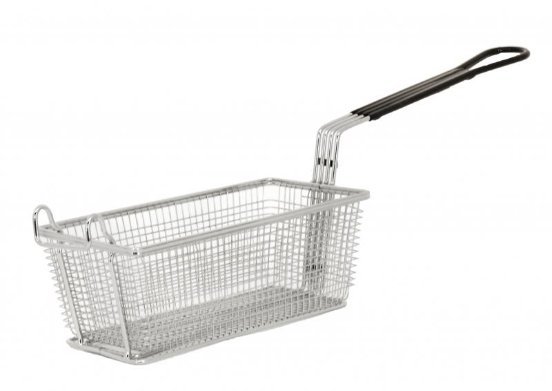 11″ x 5 5/8″ x 4 1/8″ Nickel-Plated Iron Fryer Basket with Black Handle