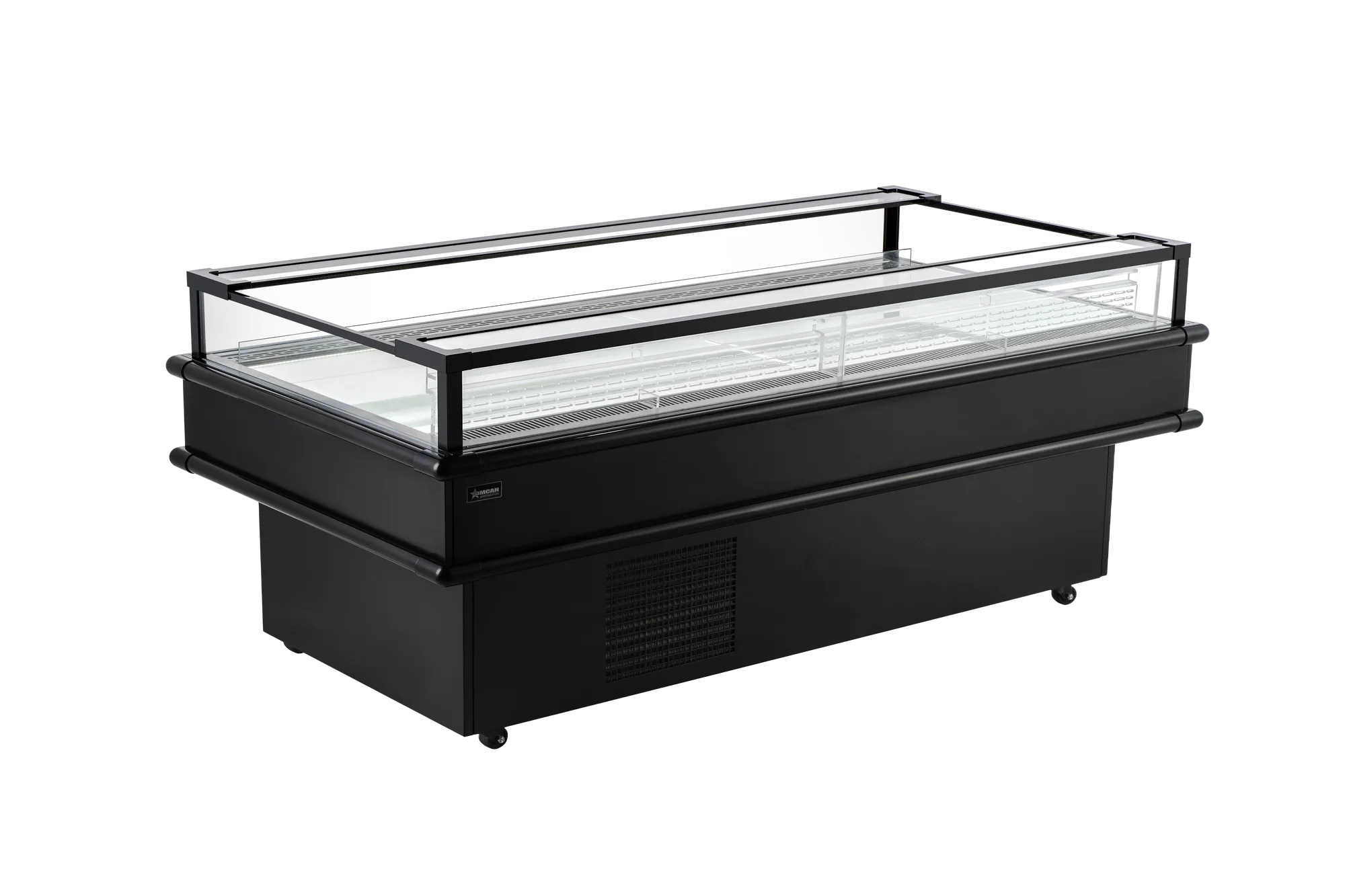 85″ x 37.5″ Refrigerated Island Top-Open Showcase, 10.03 cu. ft. (284 L), Black