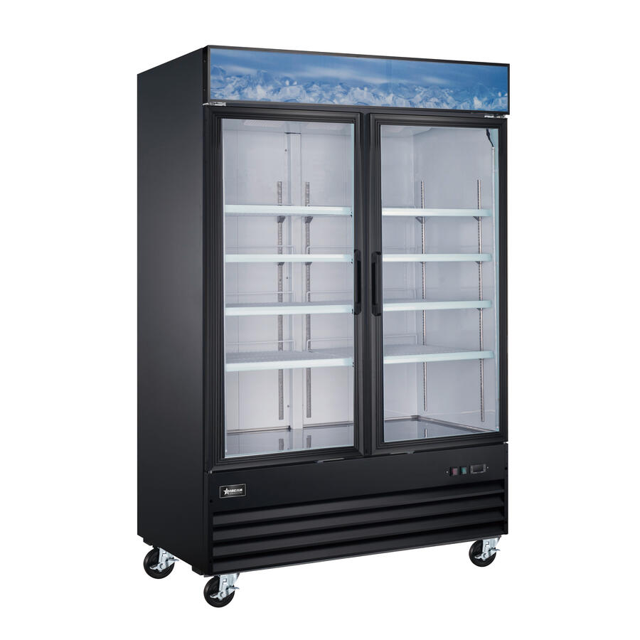 53” Black Display Refrigerator, 2 Swings Glass Doors,  45 cu. ft. (1270 L) Capacity – 120V, 1/4 HP