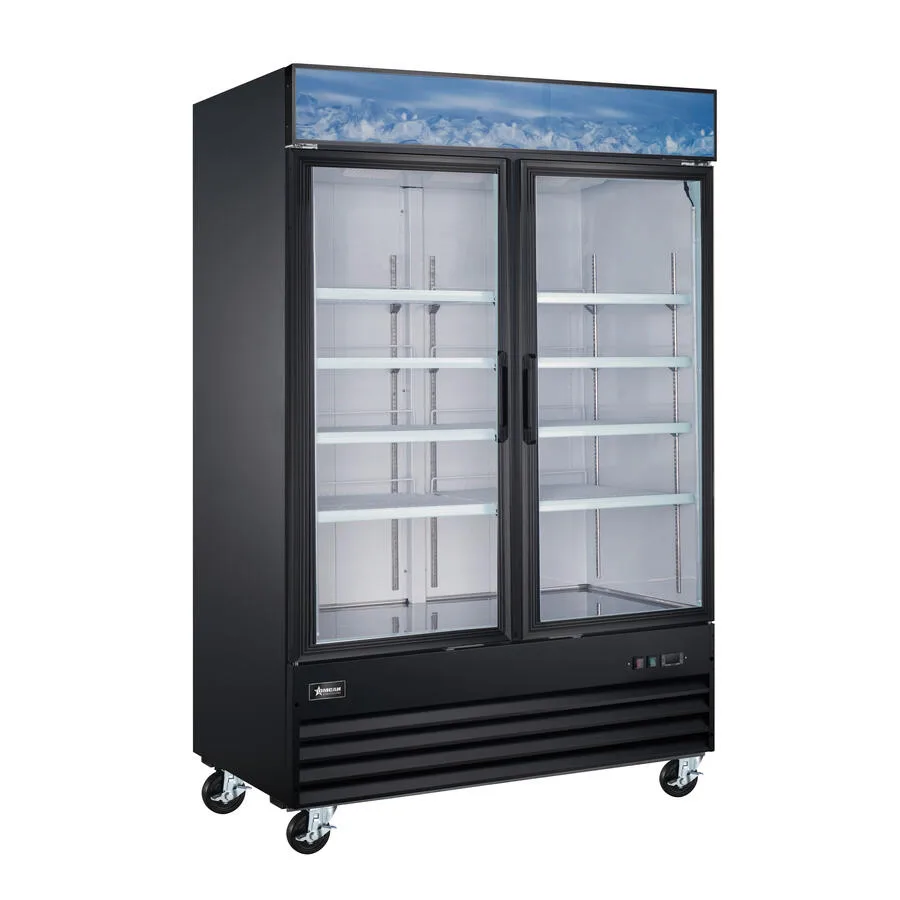53″ Two (2) Glass Door Display Refrigerator, Swing Door, 45 cu. ft. (1270 L), Black