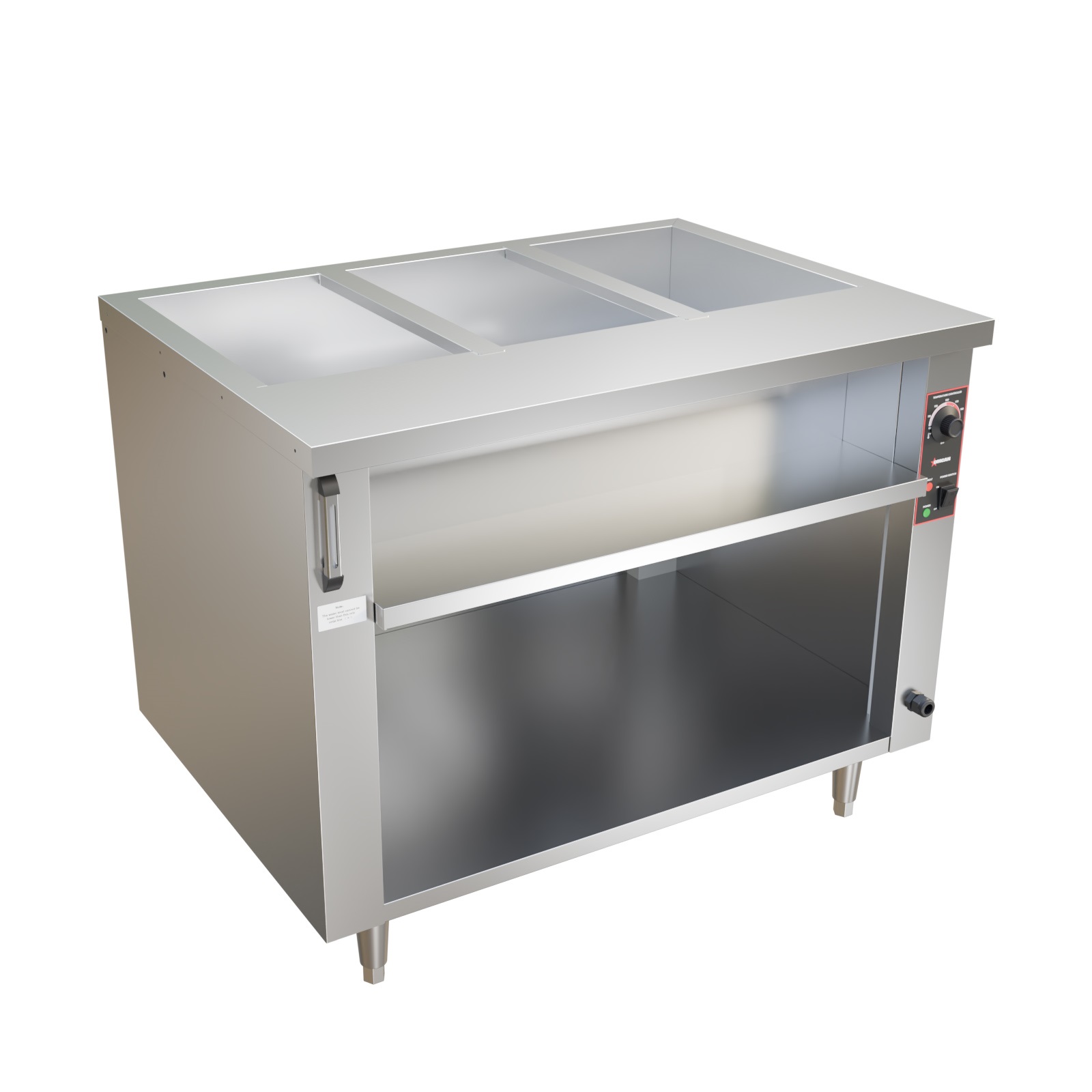 44" 3 Pan Open Well Electric Steam Table with Cutting Board and Undershelf, 4 kW 1ph, 240V