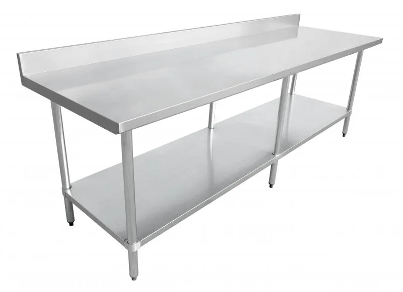 30″ x 84″ 18 Gauge 430 Stainless Steel Work Table with 4″ Backsplash