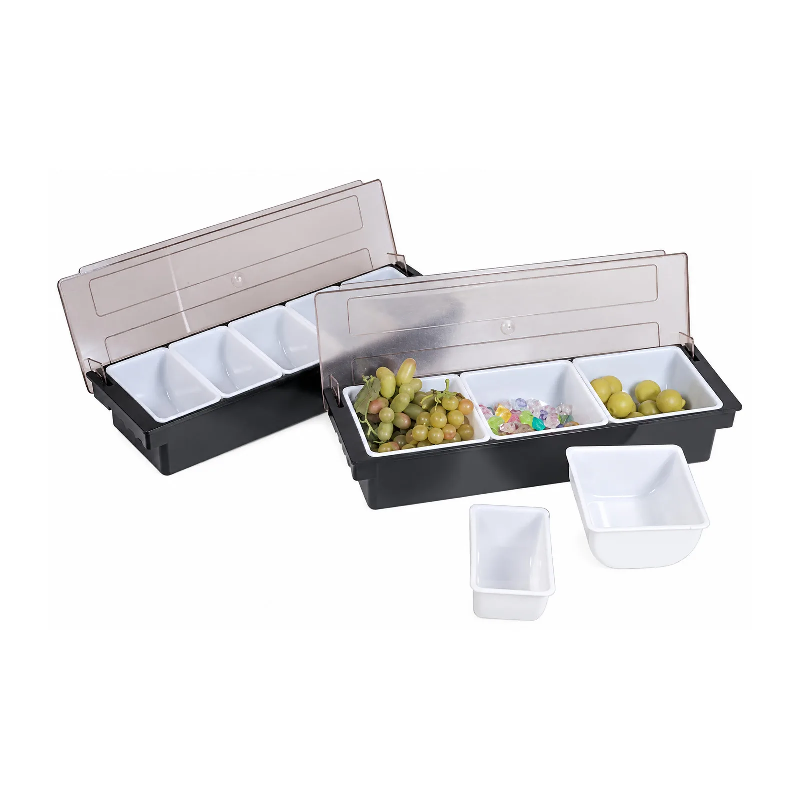 Black Plastic 3-Compartment Condiment Holder with Clear Cover
